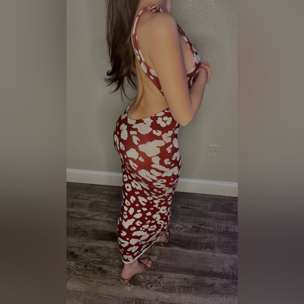Maroon cheetah low back dress